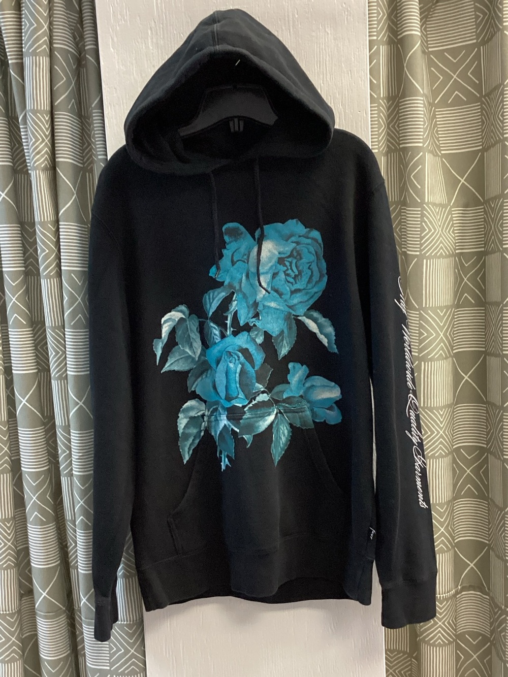 HUF Black Hoodie with Teal Rose Graphic